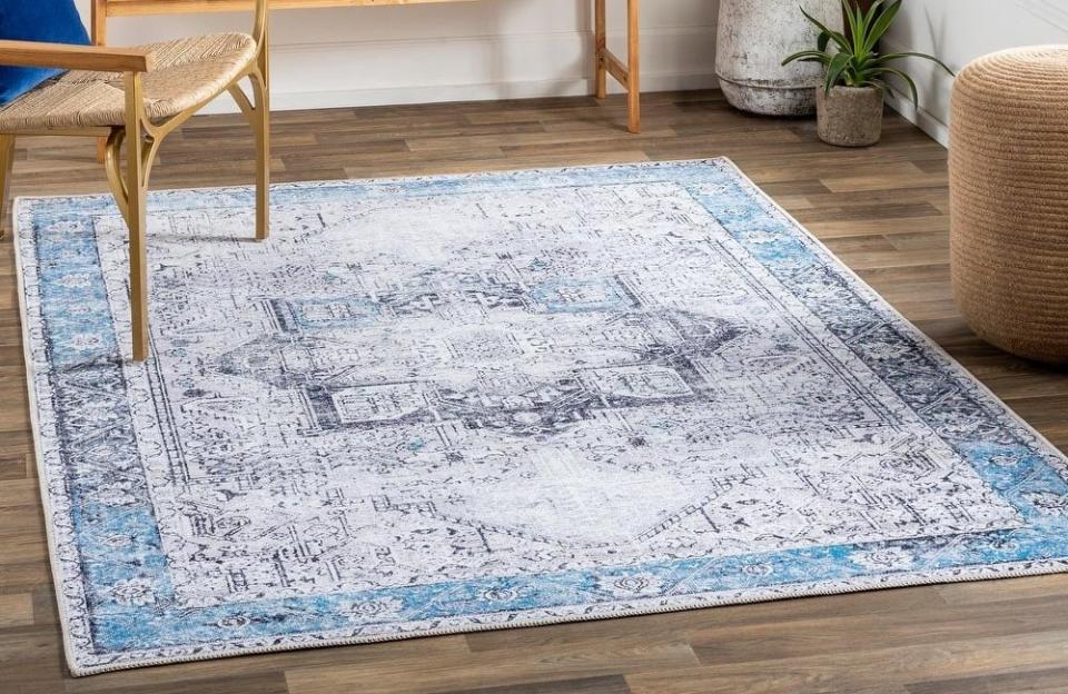 The Best Rug for Under Dining Table Option Artistic Weavers Zakariya Vintage Medallion Bright Blue Area Rug