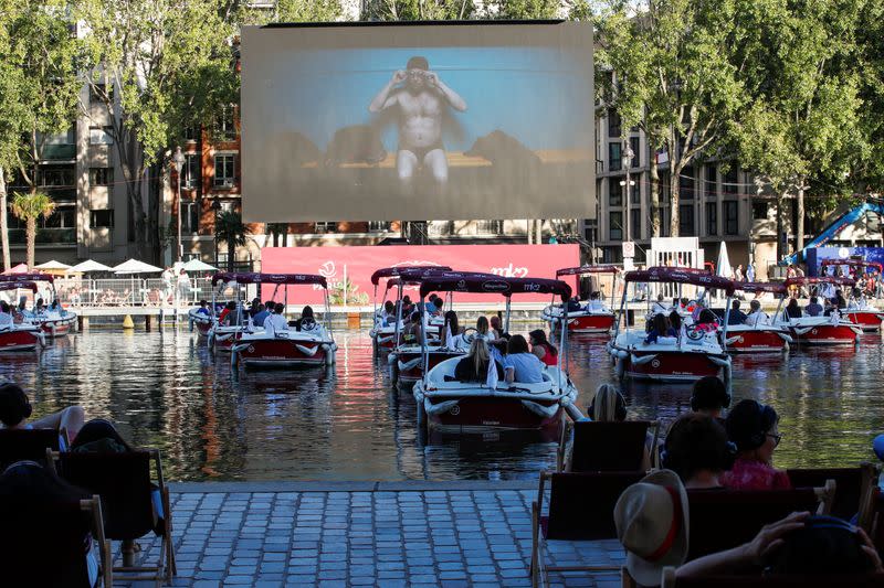 Floating cinema with socially-distant electric boats in Paris