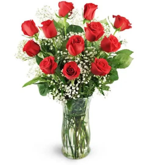 Sweet Nectar's Florist offers 12 classic red roses for delivery.