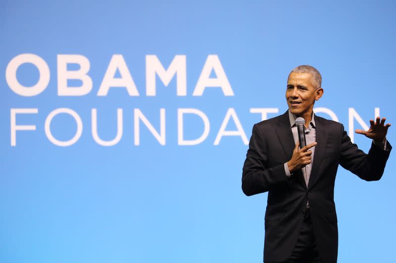 Former U.S. President Barack Obama speaks during an Obama Foundation event in Kuala Lumpur