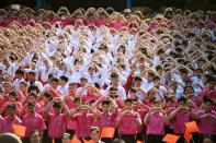 Thai students form a heart shape on Valentine's Day to show their support for China on their fight against coronavirus in a school in Ayutthaya, outside Bangkok