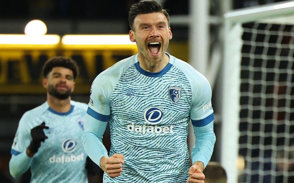 Bournemouth's Kieffer Moore celebrates scoring their second goal