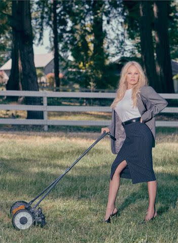 <p>Courtesy of Aritzia</p> Pamela Anderson in Aritzia for <em>Elle</em>