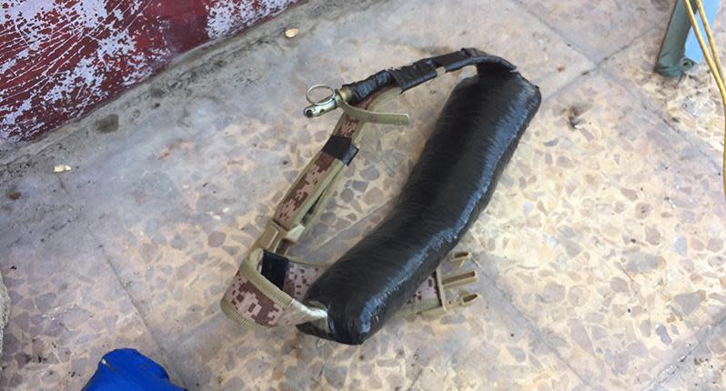 An unexploded suicide belt