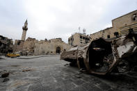 <p>A damaged vehicle is pictured in Khan al-Wazeer Street, in the Old City of Aleppo, Syria, Jan. 31, 2017. (Photo: Omar Sanadiki/Reuters) </p>