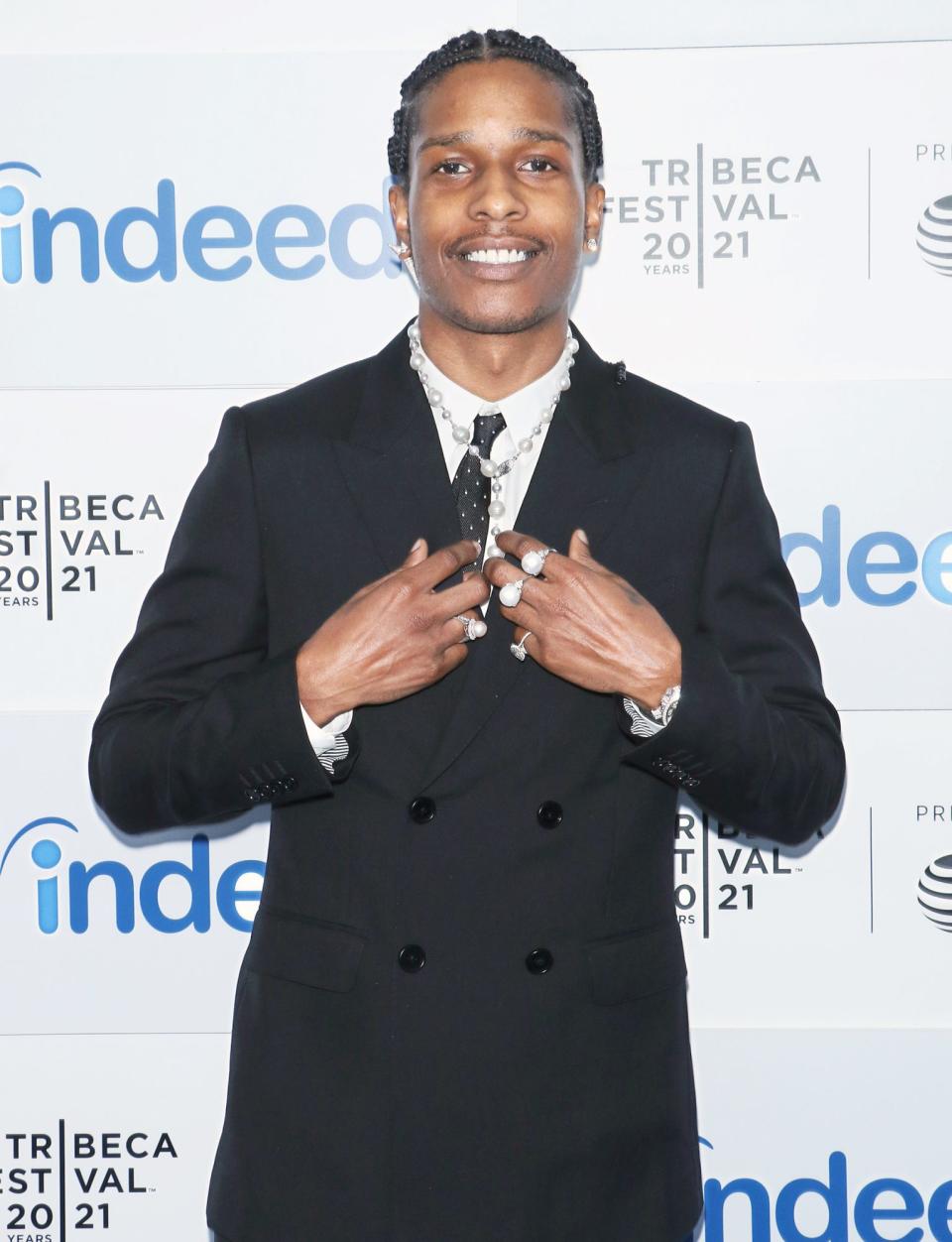 <p>A$AP Rocky looks sharp at the premiere of his documentary, <i>Stockholm Syndrome,</i> at the 2021 Tribeca Film Festival on June 13 in N.Y.C. </p>