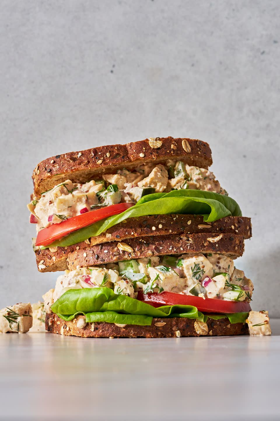 poached chopped chicken tossed with onion, dill, celery, mayo, and greek yogurt, served with crackers