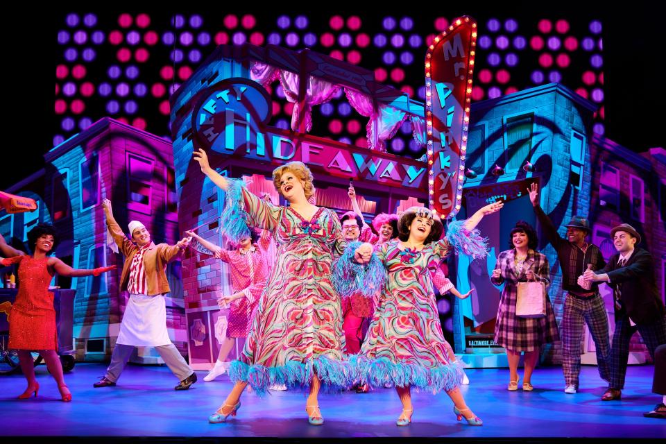 Andrew Levitt, Niki Metcalf and company perform in “Hairspray” at Hancher Auditorium in 2024.