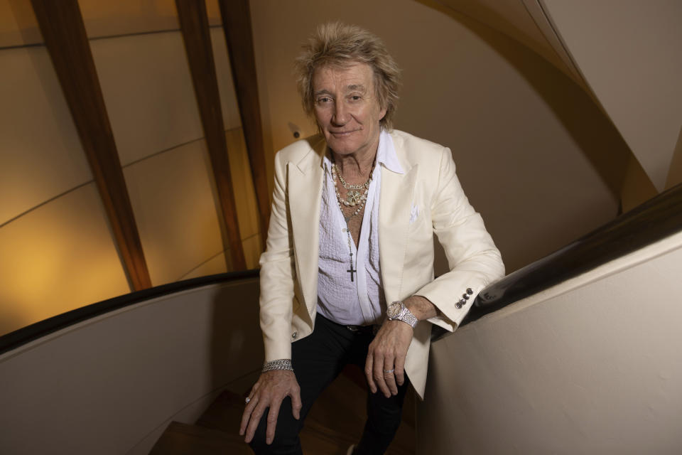 Rod Stewart poses for a portrait on Tuesday, Feb. 7, 2024, in New York. (Photo by Matt Licari/Invision/AP)