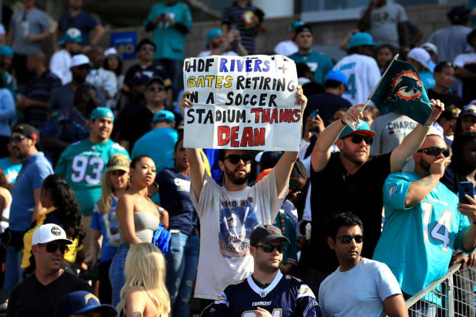 Chargers fans are unhappy. (Getty)