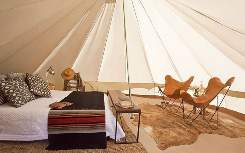 A glamping tent at Base Camp at Coachella music festival