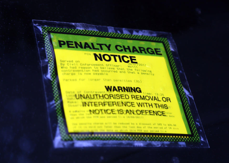 File photo dated 19/07/17 of a penalty charge notice, as more than 18,000 parking tickets are being handed to British drivers every day, new figures show.