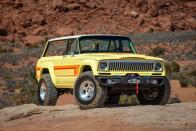 <p>This concept will take Jeep fans back to the late '70s. The original SJ Cherokee debuted in 1974 as a two-door version of the Wagoneer, and this 1978 restomod revives the vibes of that era with is retro paint job, albeit heavily modified bodywork. Its 17-inch "slotted mag" wheels are also appropriately old school, and they're wrapped with beefy 37-inch tires.</p>