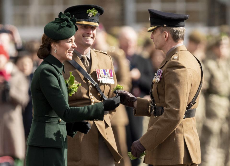 <h1 class="title">The Duke And Duchess Of Cambridge Attend The Irish Guards St Patrick's Day Parade</h1><cite class="credit">Mark Cuthbert</cite>