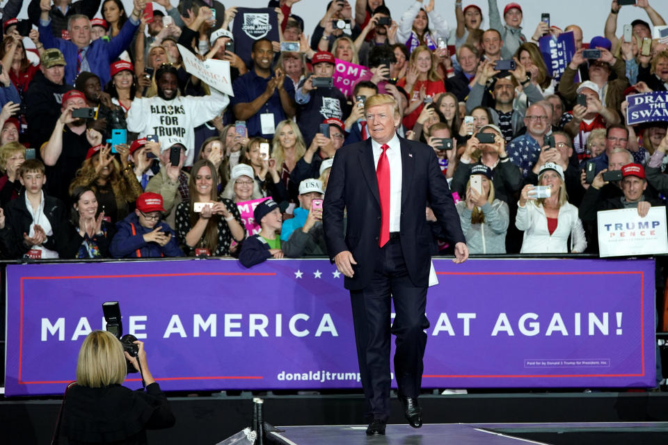 U.S. President Donald Trump speaks in Washington, Michigan on April 28, 2018. REUTERS/Joshua Roberts