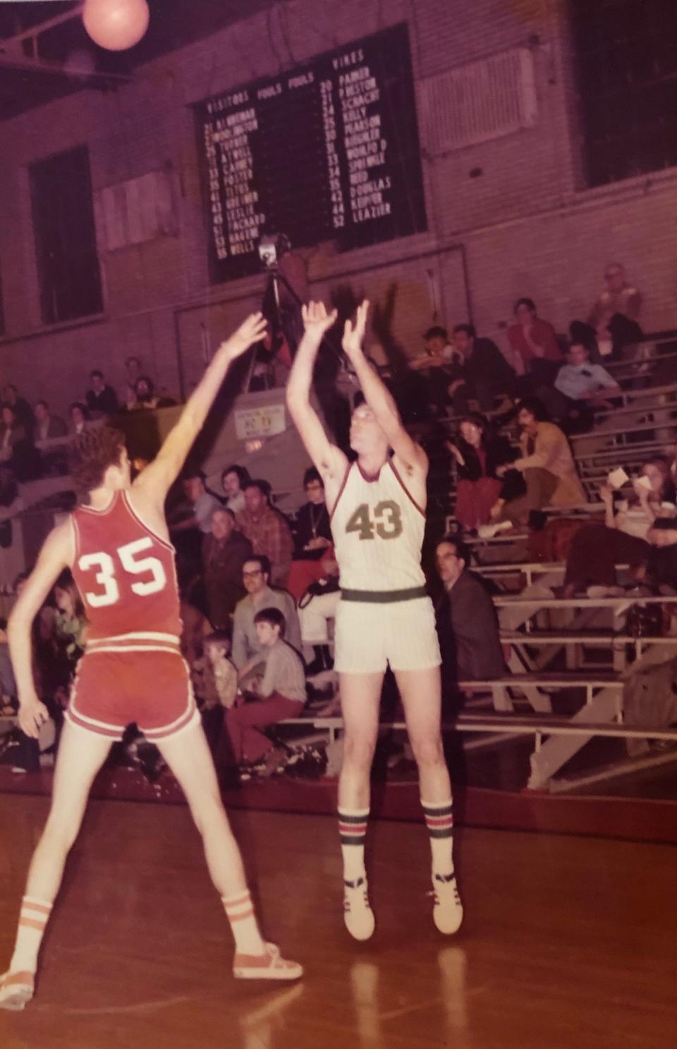 Steve Platt, No. 43, goes up for a jump shot. He said he started playing basketball at six years old and fell in love with the game.