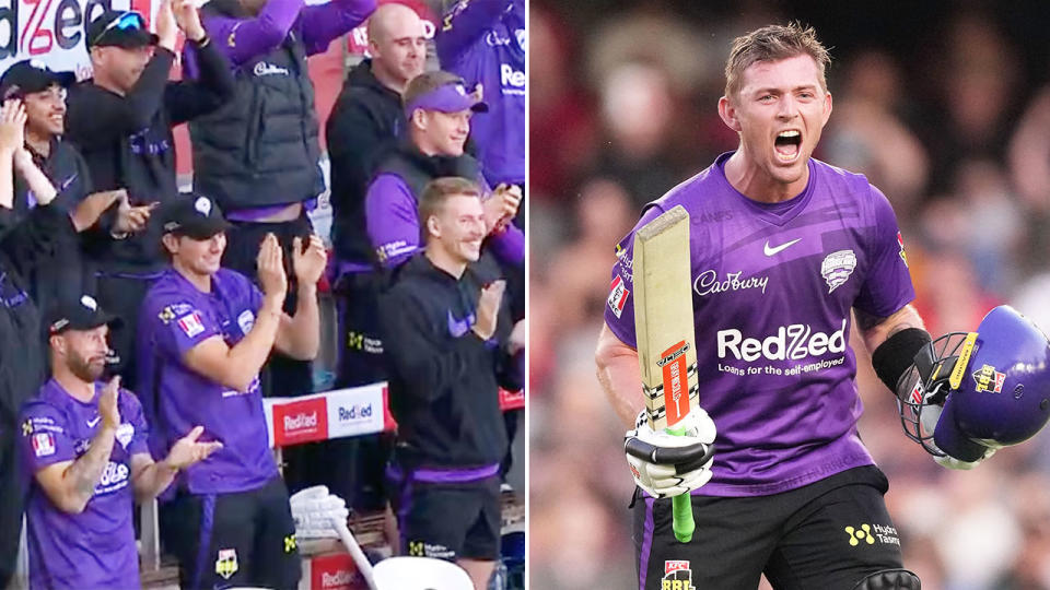 Pictured right, Ben McDermott celebrates his special piece of Big Bash history. 