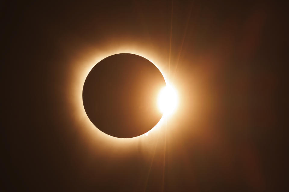 A view of the sun re-emerging from totality during the eclipse.