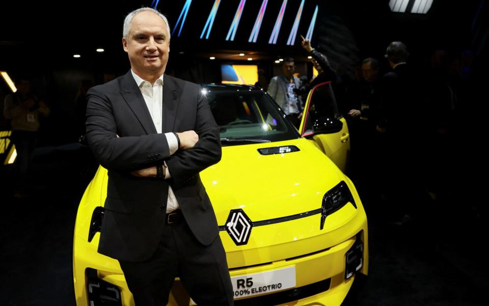 Renault Brand CEO Fabrice Cambolive with the new R5 at the Geneva Auto Show in February