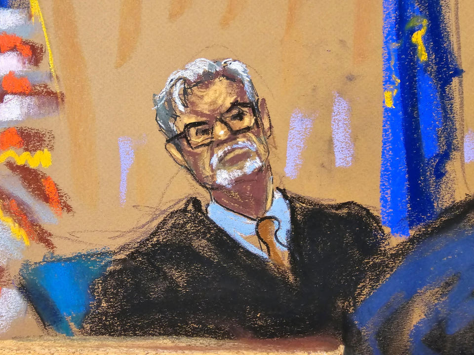 A courtroom sketch of Judge Juan Merchan.