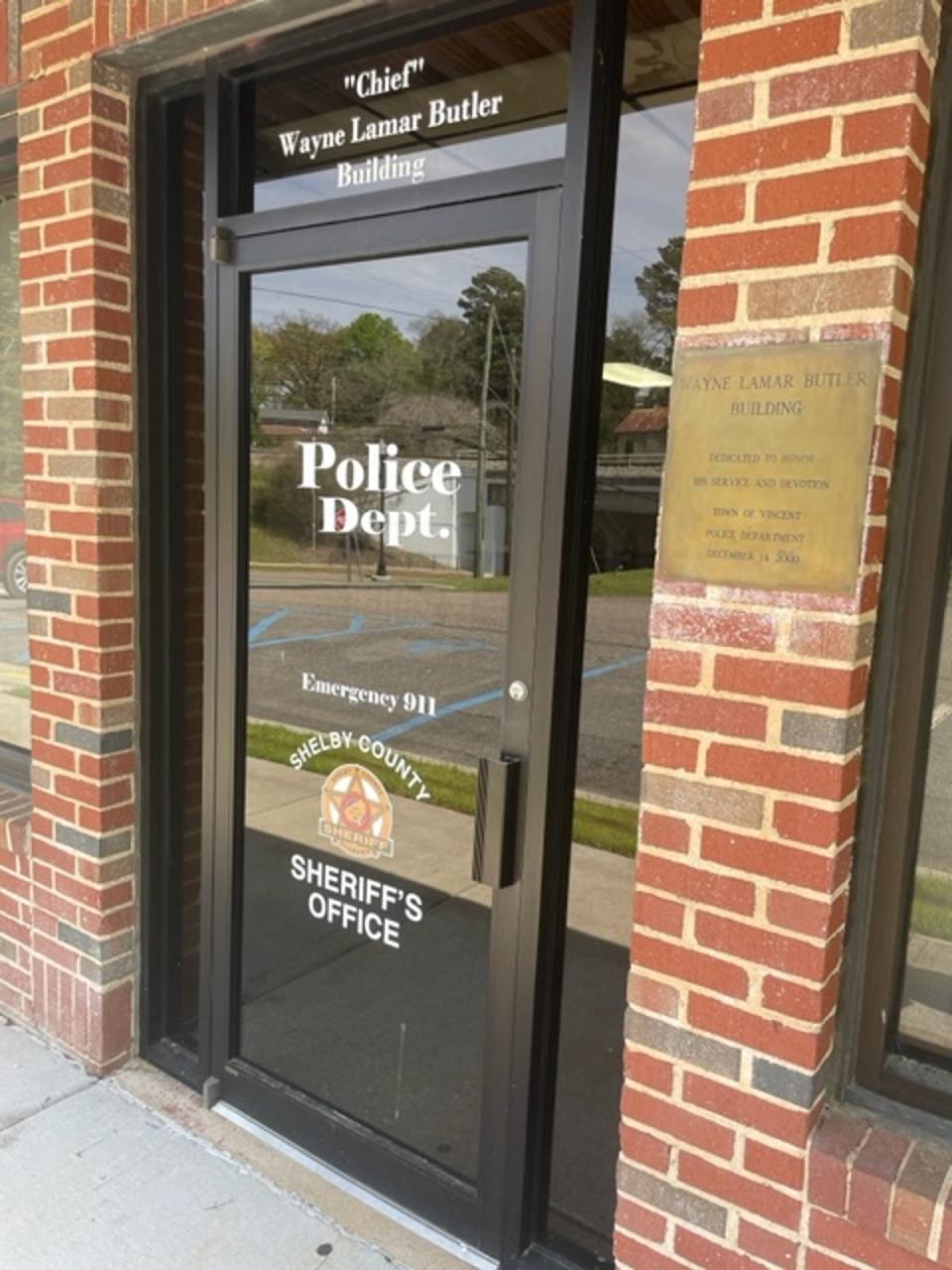The Vincent Police Department offices have been dressed up with Shelby County Sheriff signage after the county took over the policing (Sheila Flynn)