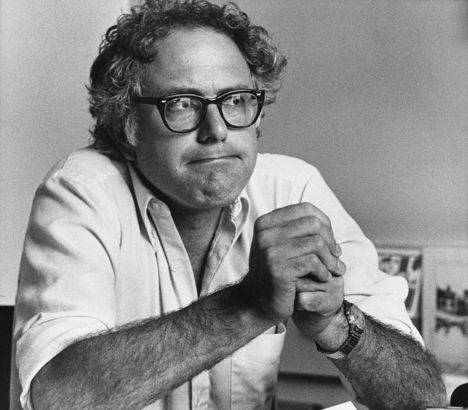 FILE - This Sept. 11, 1981 file photo shows Burlington, Vt., Mayor Bernie Sanders. Sanders says his family’s experience finding treatment for his mother, whose health worsened when he was in high school, dying when he was in college, helped shape his view that “health care is a human right _ it’s not a privilege _ and that was not the case back then and that certainly is not the case right now.” (AP Photo/Donna Light, File)