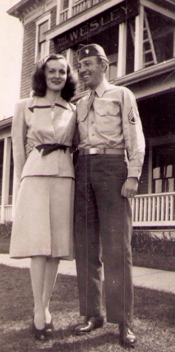 George and Mary "Mae" Ryan on their honeymoon at The Wesley Hotel (now Summercamp) in Oak Bluffs on Martha's Vineyard in 1945.