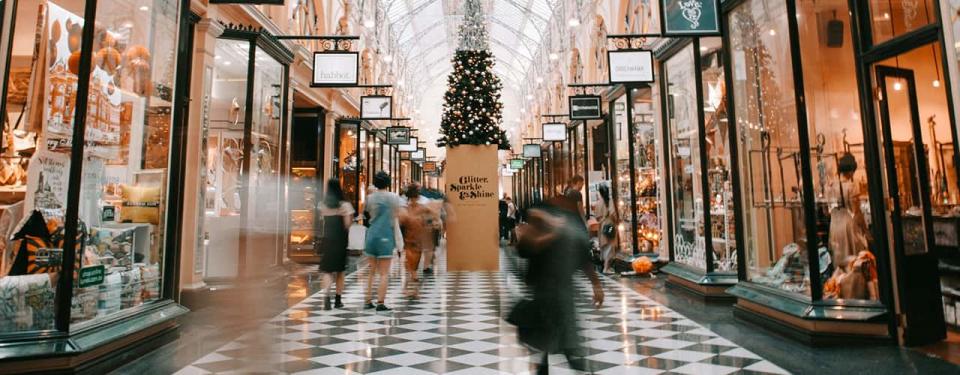 indoor mall shopping at holiday time