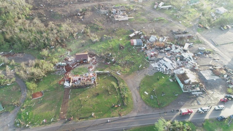 Drone footage shows damage in Readyville, Tennessee, after overnight storms ripped through the area. The National Weather Service said it is out surveying damage from "likely tornadoes" in the area, among others.