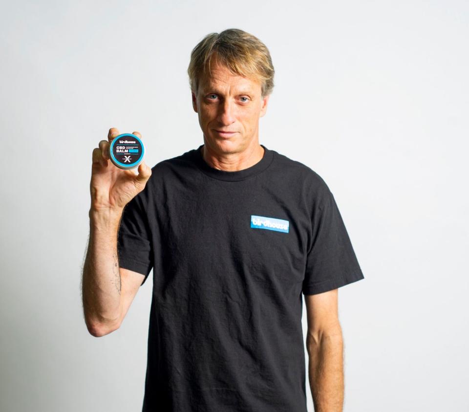 It should be noted the CBD is the chemical in pot that DOESN'T get you stoned &mdash; that's THC. So when skateboarding legend <a href="https://cannahemp.com/product/birdhouse-cbd-balm/" target="_blank" rel="noopener noreferrer">Tony Hawk</a> pushes his new CBD pain balm, ignore the fact that he looks kinda baked in the promo photo.