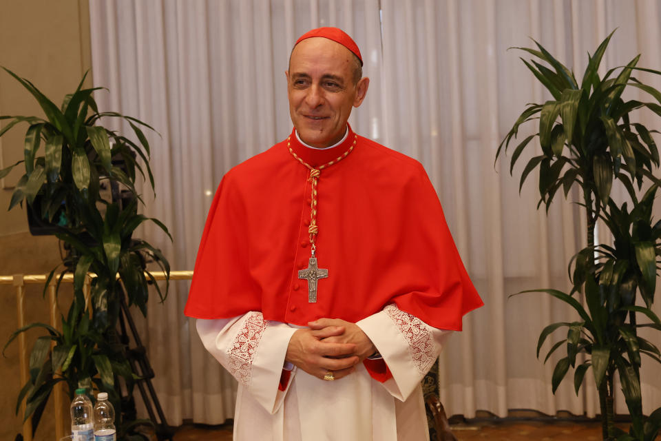 New Cardinal Víctor Manuel Fernández, Prefect of the Dicastery for the Doctrine of the Faith, poses for a photo at the end of the consistory where Pope Francis elevated 21 new cardinals in St. Peter's Square at The Vatican, Saturday, Sept. 30, 2023. (AP Photo/Riccardo De Luca)