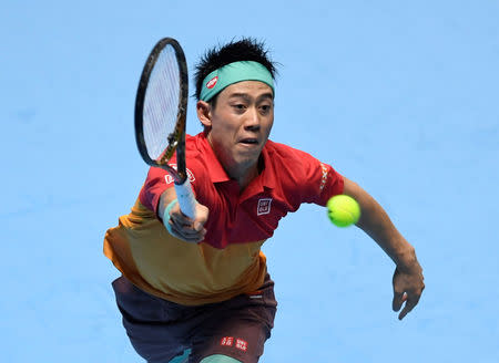 Tennis - ATP Finals - The O2, London, Britain - November 11, 2018 Japan's Kei Nishikori in action during his group stage match against Switzerland's Roger Federer Action Images via Reuters/Tony O'Brien