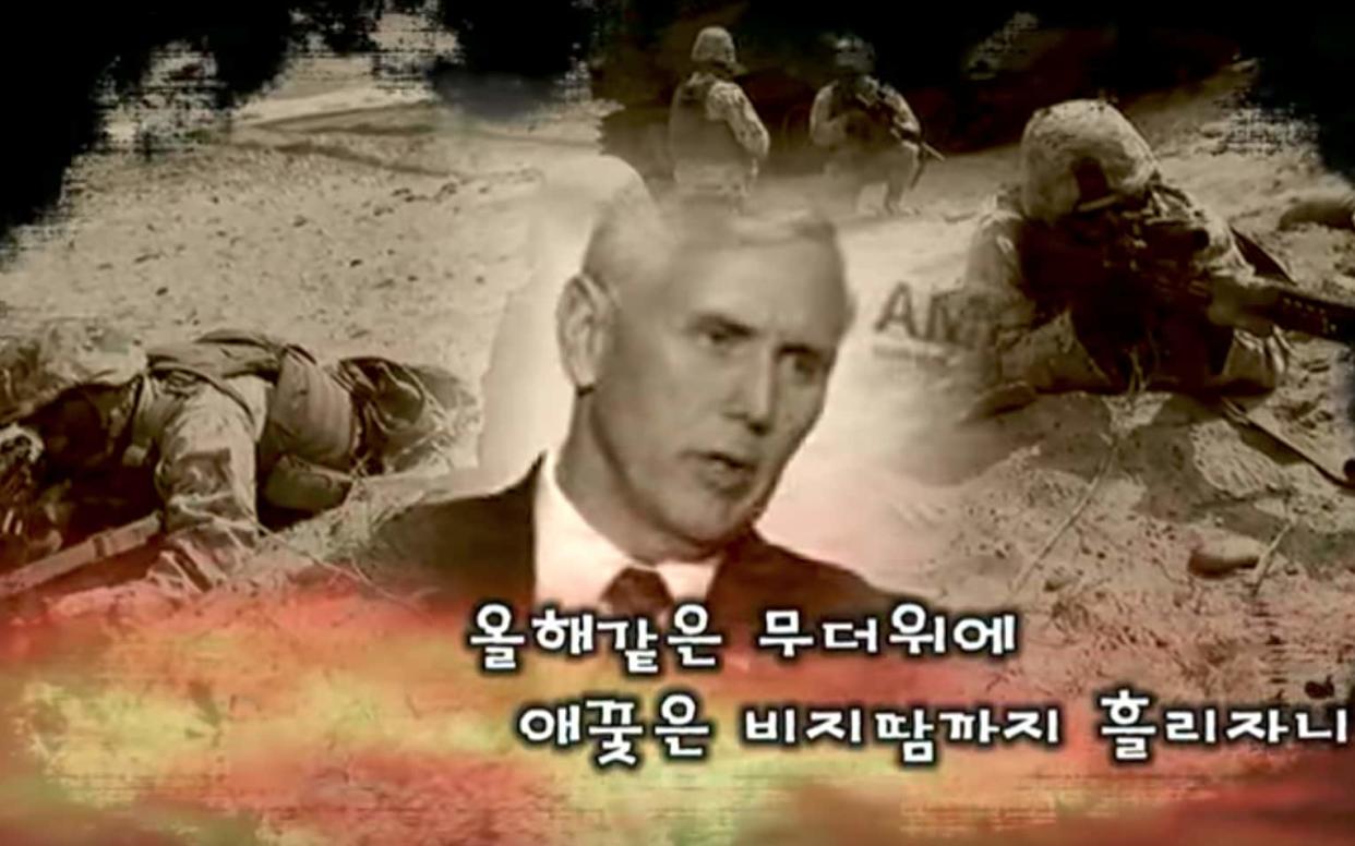 An image of Mike Pence in the propaganda video from North Korea - YouTube/uriminzokkiri