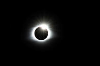 The solar eclipse creates the effect of a diamond ring at totality as seen from Clingmans Dome, which at 6,643 feet is the highest point in the Great Smoky Mountains National Park, Tennessee. REUTERS/Jonathan Ernst