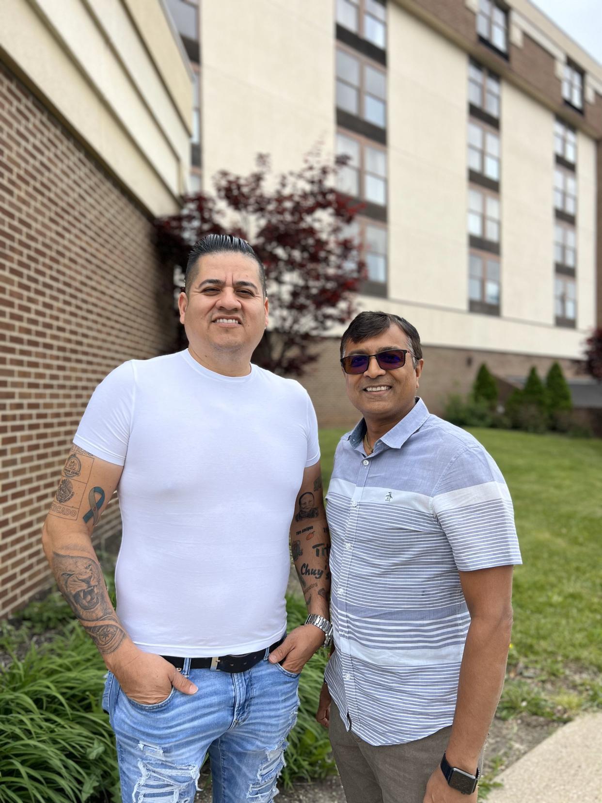 Jesus Davalos, left, who co-owns several Mexican restaurants locally, and Max Patel, an owner of Park Hospitality, the former Holiday Inn at 116 Park Avenue West, have partnered to open a new restaurant Cancun Tacos & Margaritas inside the downtown hotel.