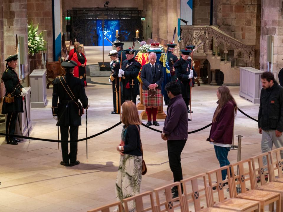King Charles III, Prince Edward, Princess Anne, and Prince Andrew hold a vigil at St Giles' Cathedral