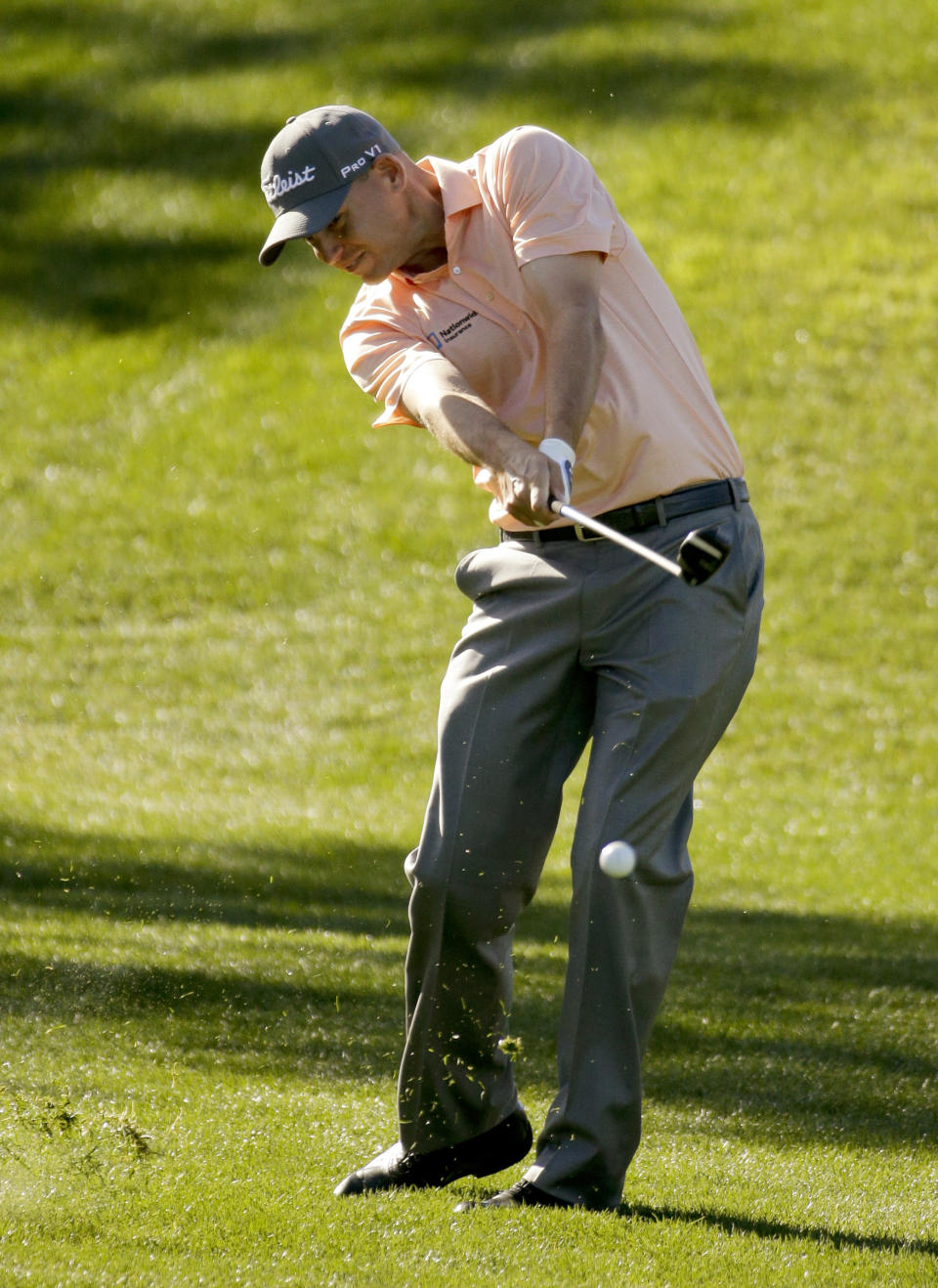 Bill Haas hits from the rough on the second hole during the third round of the Humana Challenge golf tournament on the Palmer Private course at PGA West Saturday, Jan. 18, 2014, in La Quinta, Calif. (AP Photo/Chris Carlson)