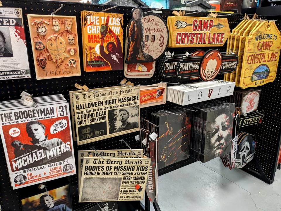 Spirit Halloween carries decorative signs from popular horror films including “Halloween,” “Friday the 13th,” “It” and “Trick ‘r Treat.”