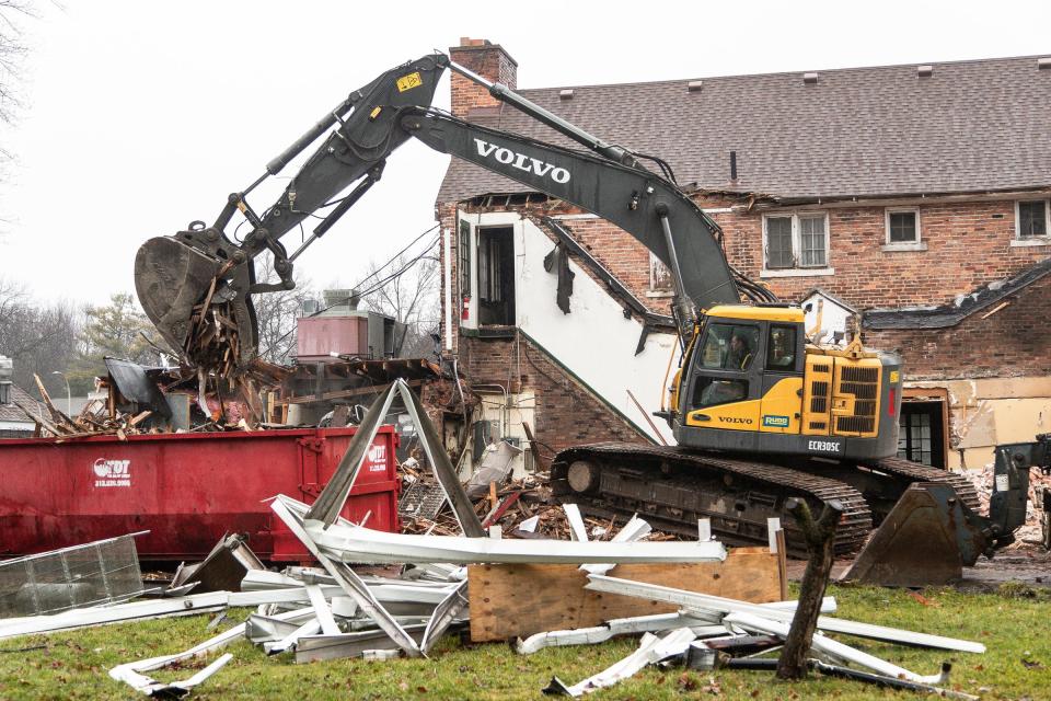 The old clubhouse is being demolished at Grosse Pointe Equestrian Center in Grosse Pointe Woods on Thursday, Dec. 28, 2023.