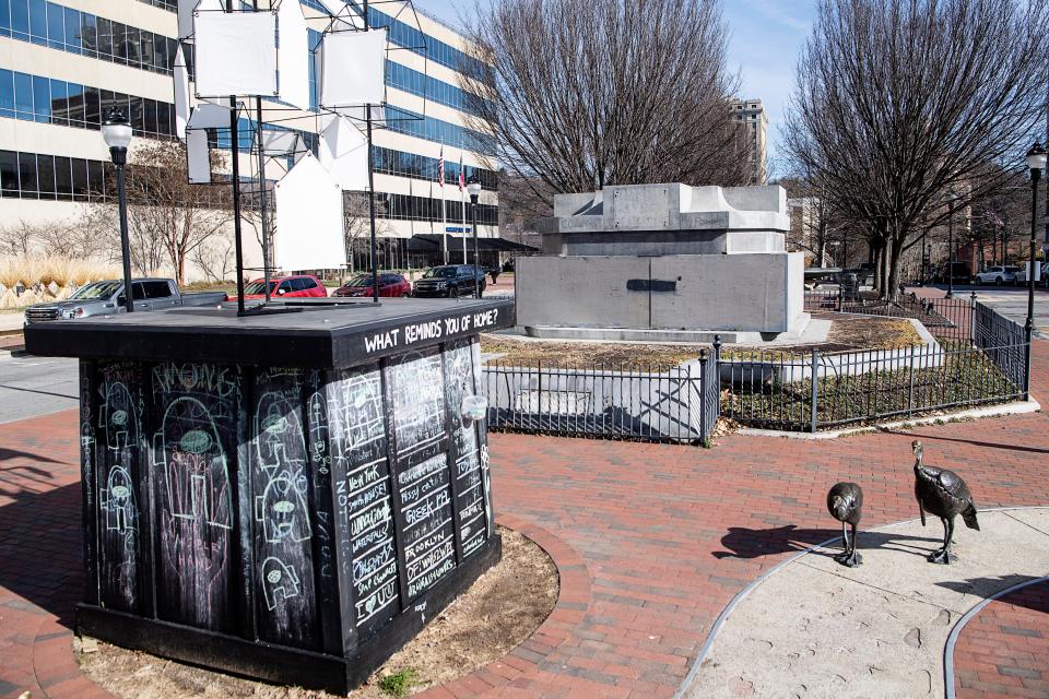 Dec. 1 kicked off a multi-day public engagement process which will guide the future of Pack Square Plaza, a small but key public space, once home to a controversial confederate obelisk, which found itself central to Asheville’s reckonings with racial justice.