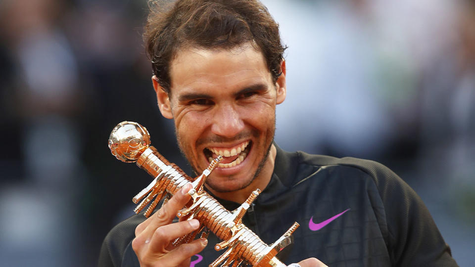 Seen here, Rafael Nadal celebrates a title win at the Madrid Open.