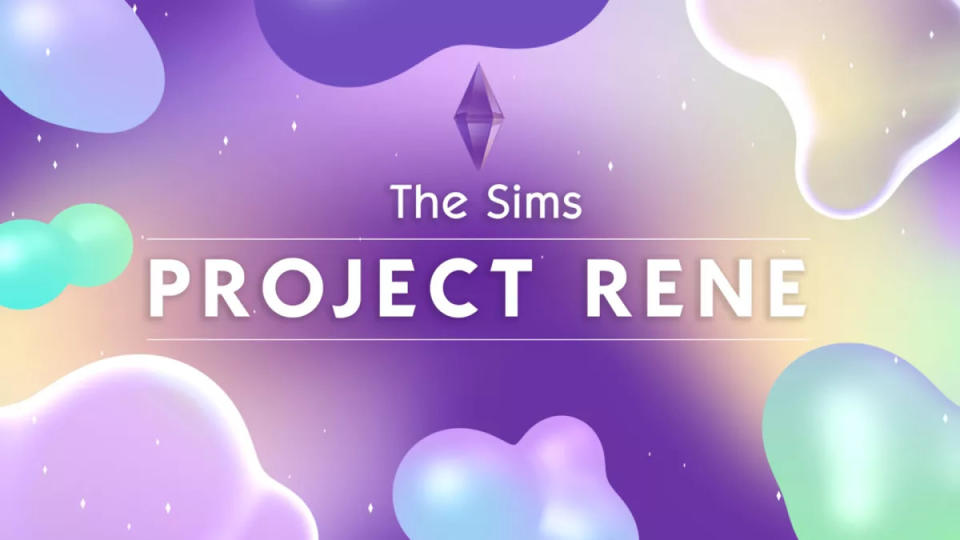 Project Rene logo against a dreamy purple and green background