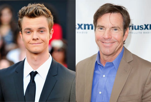 Jack Quaid Famous Dad: Dennis Quaid  Dennis Quaid landed an Emmy nomination in 2010 for playing Bill Clinton in HBO's “The Special Relationship.” Jack Quaid, his 19-year-old son with actress Meg Ryan, is following in his parents' footsteps and can be seen portraying one of the tributes in “The Hunger Games.”