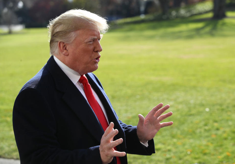 U.S. President Donald Trump speaks with the media prior to his Marine One departure from the White House November 29, 2018 in Washington, DC heading to Argentina for G-20. | Win McNamee—Getty Images