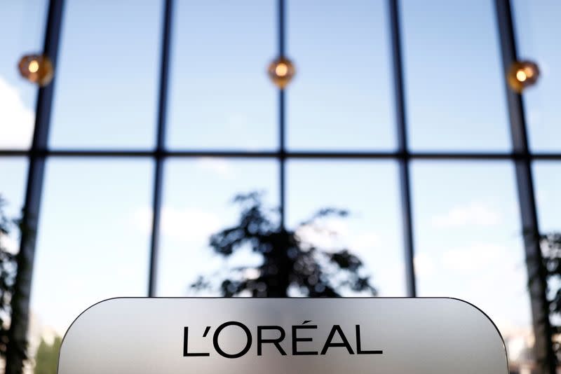 A L'Oreal logo is seen at the company's offices in Levallois-Perret