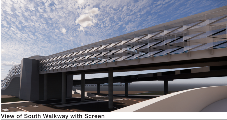 Rendering of south walkway for Sacramento International Airport expansion plan.