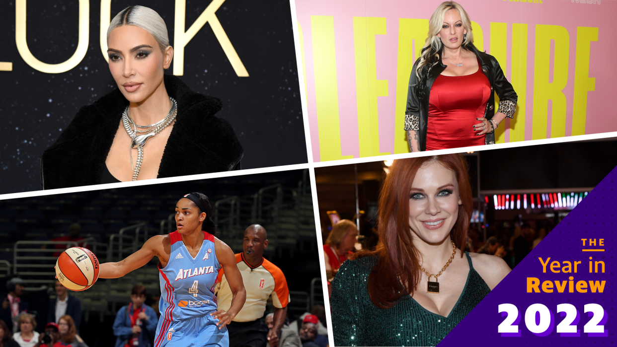 Kim Kardashian, Stormy Daniels, Sydney Carter and Maitland Ward were among the subjects of Yahoo Life's most-read stories of 2022. (Photo: Getty Images)