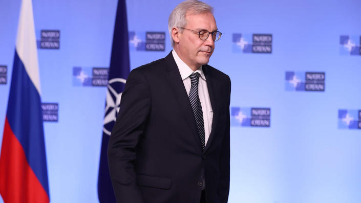 BRUSSELS, BELGIUM - JANUARY 12: Deputy Minister of Foreign Affairs Of Russia, Alexander Grushko attends the NATO-Russia Council at the Alliance's headquarters in Brussels, on January 12, 2022. (Photo by Dursun Aydemir/Anadolu Agency via Getty Images) <span class="copyright">Photo by Dursun Aydemir/Anadolu Agency via Getty Images</span>