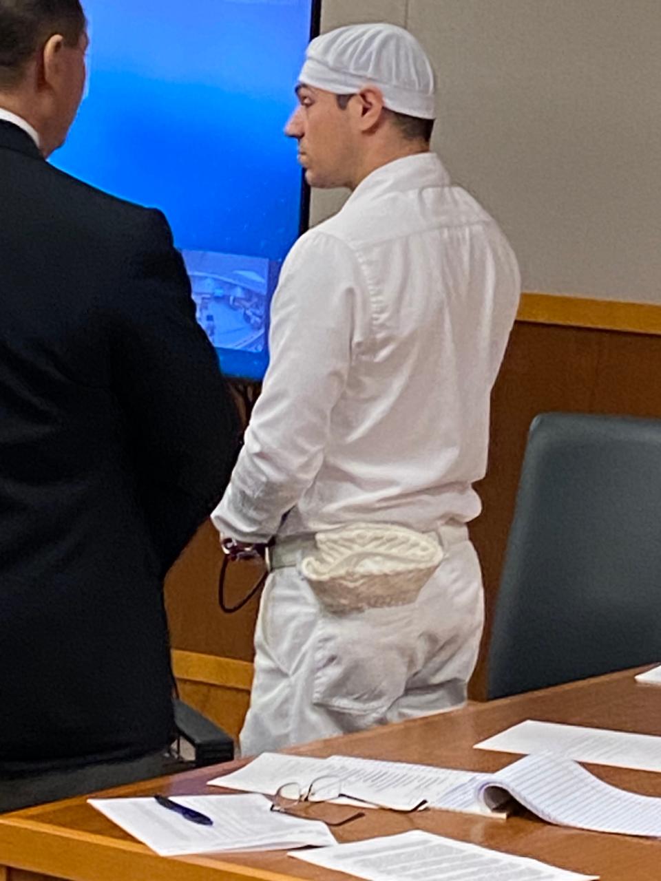 Michael R. Riley Jr., 27, is shown in court on June 12. A jury on Wednesday found Riley guilty of second-degree murder. He is a former prison guard charged with killing an inmate at Lake County Correctional Institution in June 2020.