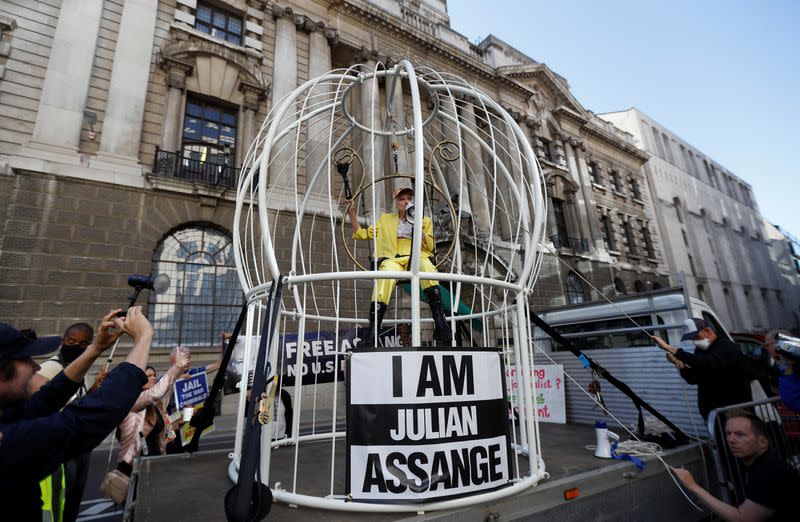 Vivienne Westwood demonstrates outside the Old Bailey in support of Julian Assange, in London